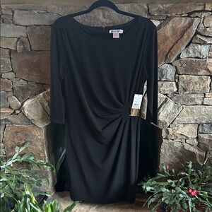 Laura Jeffries Elegant Black 3/4Sleeve Twist-Detail Sheath Dress;FullyLined; NWT